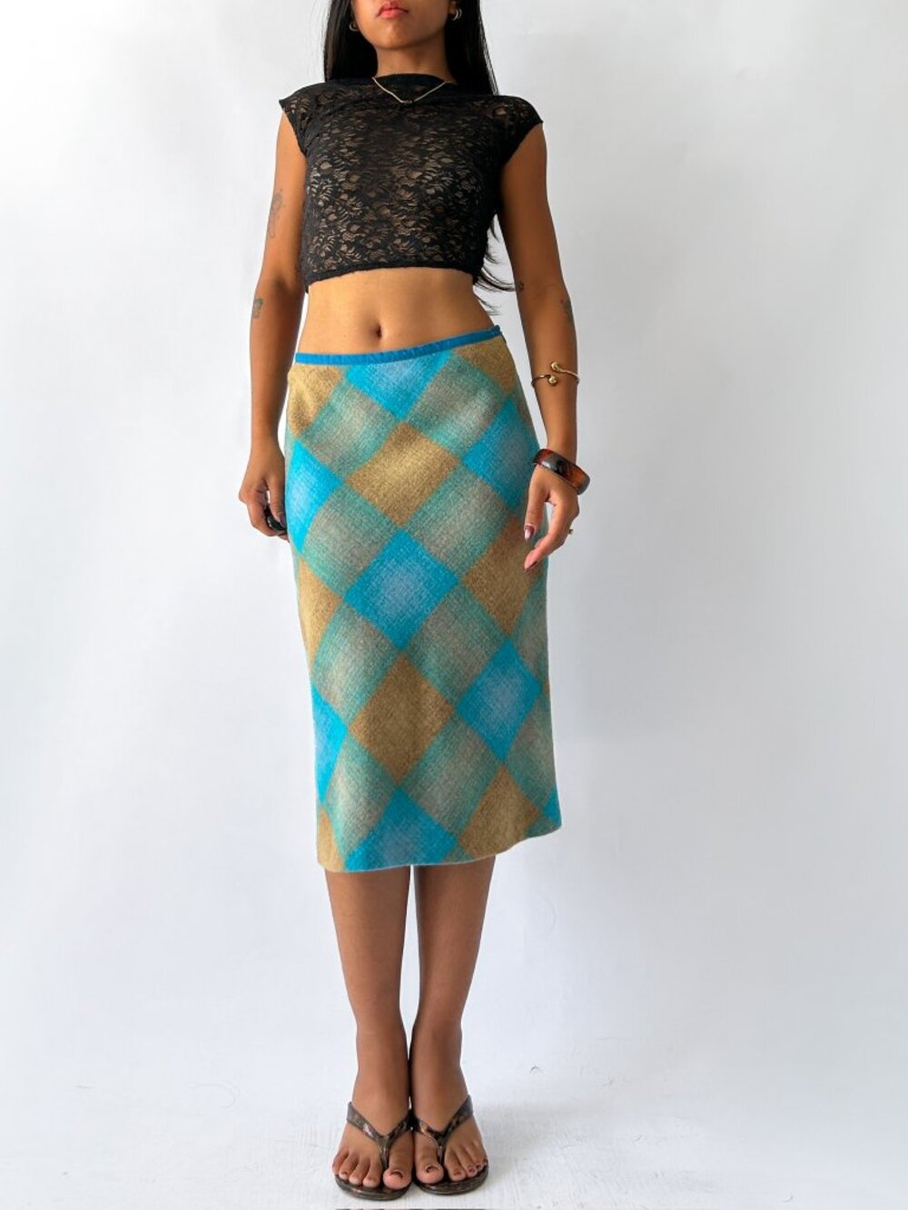 Vintage Y2K Jacob Mohair Wool Plaid Midi Skirt - Made in Canada Size US3/4